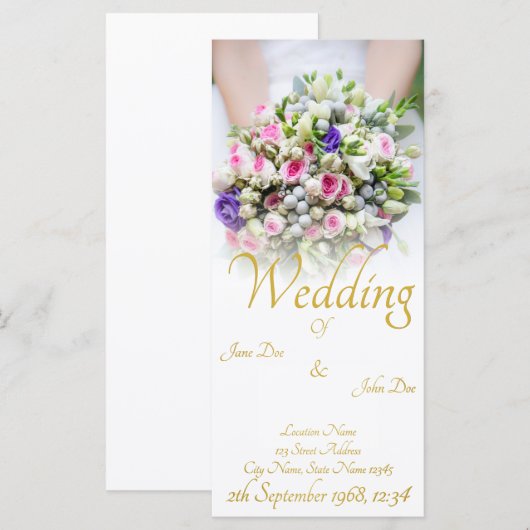 Weddenschap - bruid met kleurrijke trouwboquet programmakaart (Voorkant / Achterkant)