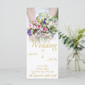 Weddenschap - bruid met kleurrijke trouwboquet programmakaart (Staand voorkant)