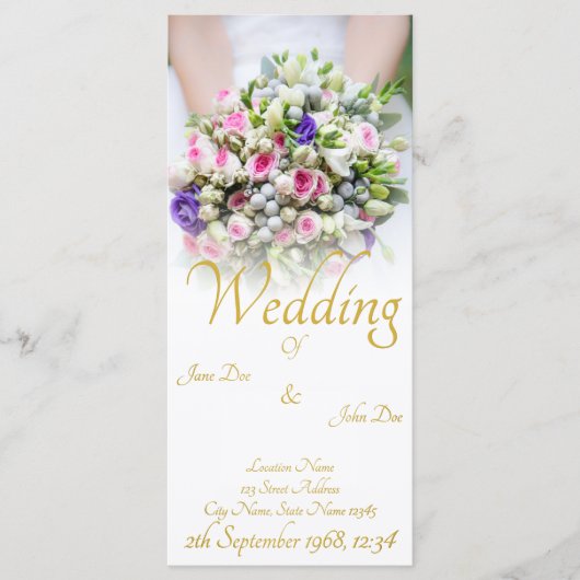 Weddenschap - bruid met kleurrijke trouwboquet programmakaart (Voorkant)