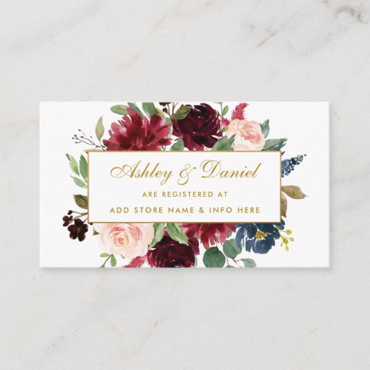 Weddenschap Burgundy Blue Gold Registry Insert Car Informatiekaartje (Voorkant)