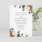 Weddenschap: Burgundy Blush Navy Wedding Kaart (Staand voorkant)