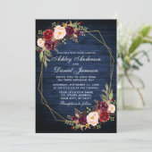 Weddenschap Burgundy Floral Blue Wood Geometric Go Kaart (Staand voorkant)