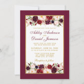 Weddenschap Burgundy Floral Elegant Gold White Kaart (Voorkant)