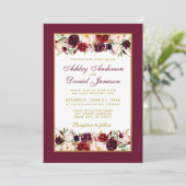 Weddenschap Burgundy Floral Elegant Gold White Kaart (Staand voorkant)