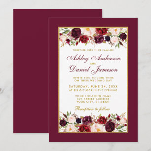 Weddenschap Burgundy Floral Elegant Gold White Kaart