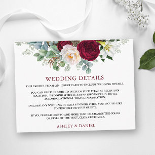 Weddenschap - Burgundy Floral Insert Kaart
