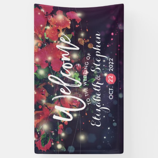 Weddenschap Burgundy Floral Paars String Light Scr Spandoek (Verticaal)