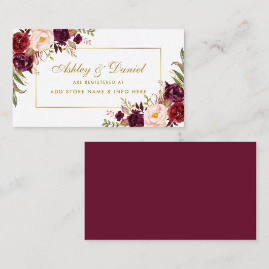 Weddenschap Burgundy Floral Registry Insert Card B Informatiekaartje (Voorkant / Achterkant)