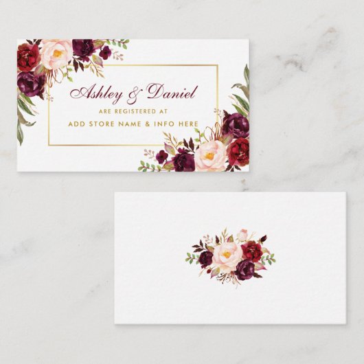 Weddenschap Burgundy Floral Registry Insert Card S Informatiekaartje (Voorkant / Achterkant)