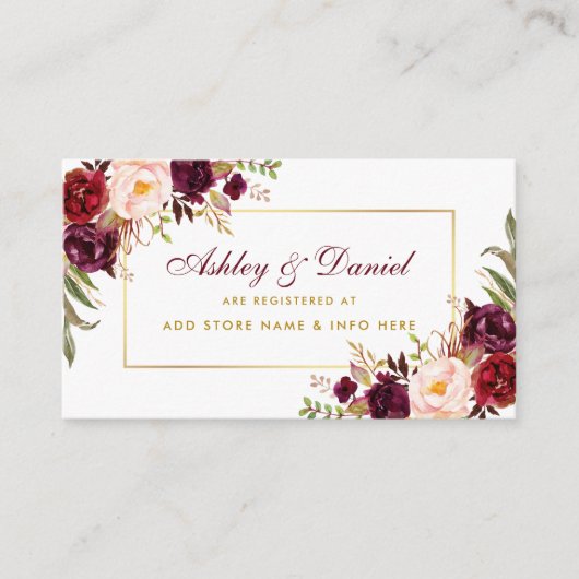 Weddenschap Burgundy Floral Registry Insert Card S Informatiekaartje (Voorkant)