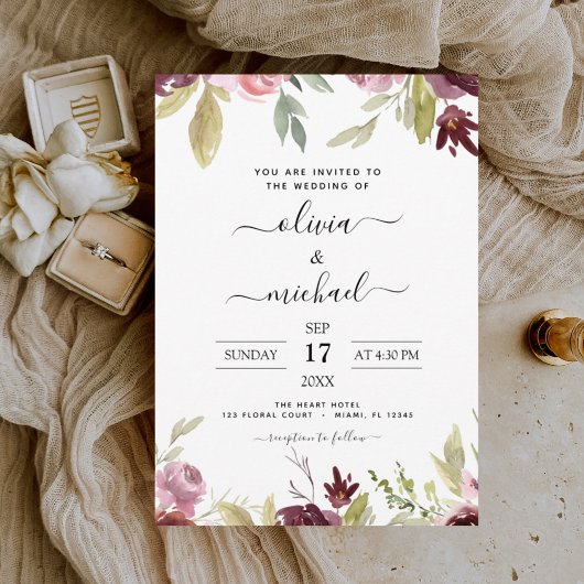 Weddenschap Burgundy Pink Floral Kaart