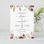 Weddenschap Burgundy Pink Floral Kaart (Staand voorkant)