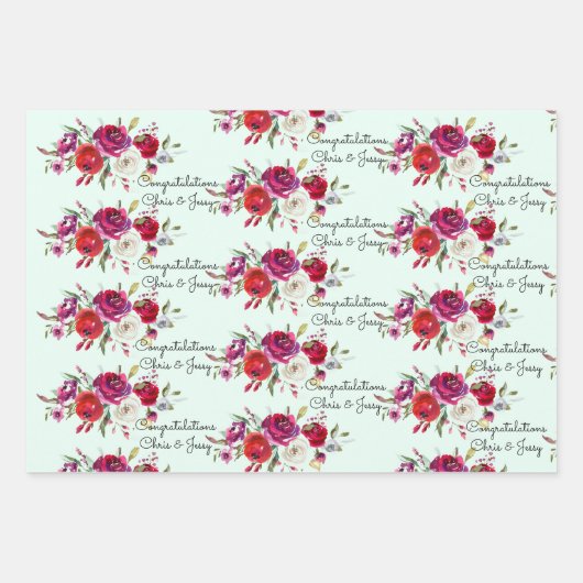 Weddenschap Burgundy Waterverf Rozen Namen 3 Gift  Inpakpapier Vel (Voorkant 3)