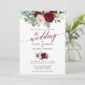 Weddenschap Calligrafie Burgundy Floral Greenery B Kaart (Staand voorkant)