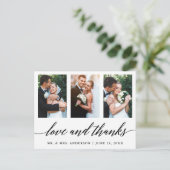 Weddenschap Calligrafie Liefde en Bedankt 3 Foto Briefkaart (Staand voorkant)