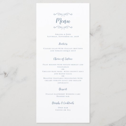 Weddenschap Calligrafie Trendy Dusty Blue Dinner P Menu (Voorkant)