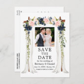 Weddenschap Canopy Pink Dusty Blue Floral Aankondigingskaart (Voorkant / Achterkant)