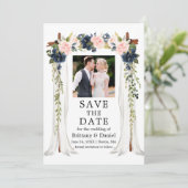 Weddenschap Canopy Pink Dusty Blue Floral Save The Date (Staand voorkant)