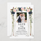 Weddenschap Canopy Pink Dusty Blue Floral Save The Date (Voorkant / Achterkant)