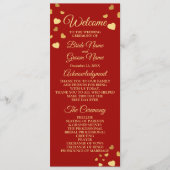 Weddenschap Ceremony Golden Birds Hearts Red Shiny Programmakaart (Voorkant)