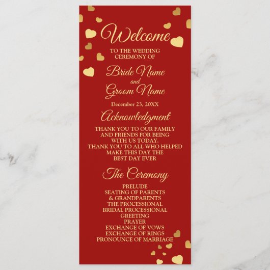 Weddenschap Ceremony Golden Birds Hearts Red Shiny Programmakaart (Voorkant)