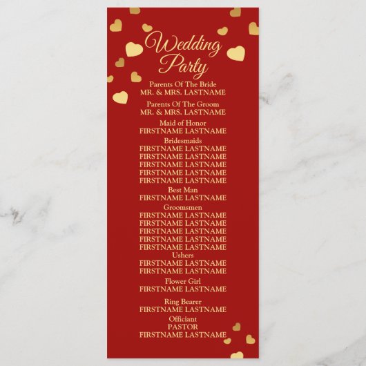 Weddenschap Ceremony Golden Birds Hearts Red Shiny Programmakaart (Achterkant)