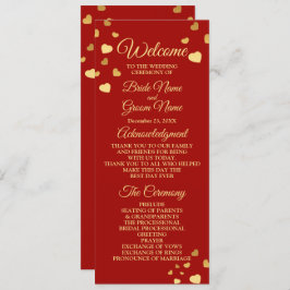 Weddenschap Ceremony Golden Birds Hearts Red Shiny Programmakaart