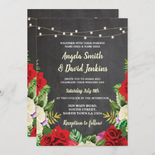Weddenschap Chalk Lights Red Roses Elegant Invite Kaart