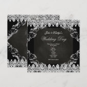 Weddenschap Chalkboard Black Vintage Lace Silver 2 Kaart (Voorkant / Achterkant)