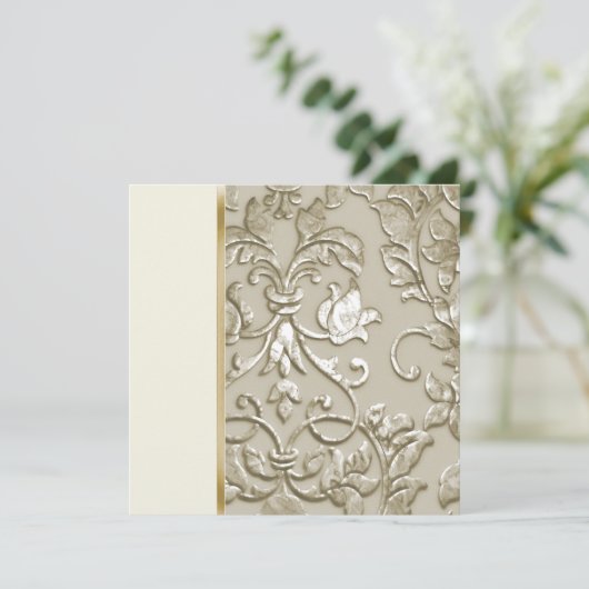 Weddenschap Champagne Embossed Kijk Damask Kaart (Staand voorkant)