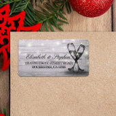 Weddenschap Champagne Glass Wood String Lights Etiket