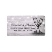 Weddenschap Champagne Glass Wood String Lights Etiket (Voorkant)