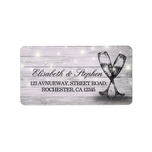 Weddenschap Champagne Glass Wood String Lights Etiket (Voorkant)