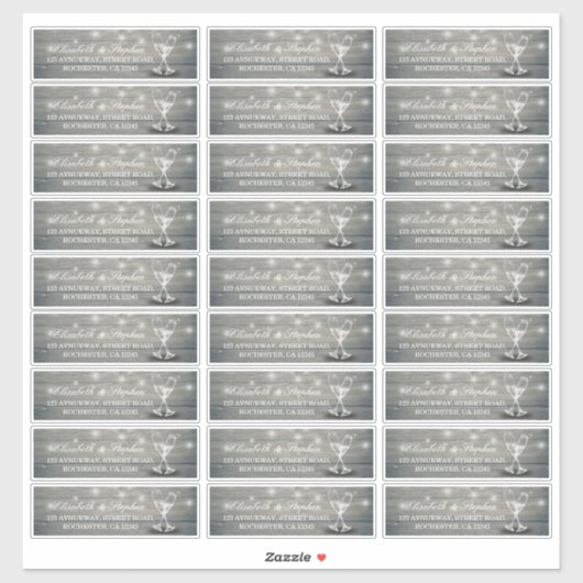 Weddenschap Champagne Glass Wood String Lights Sticker (Vel)