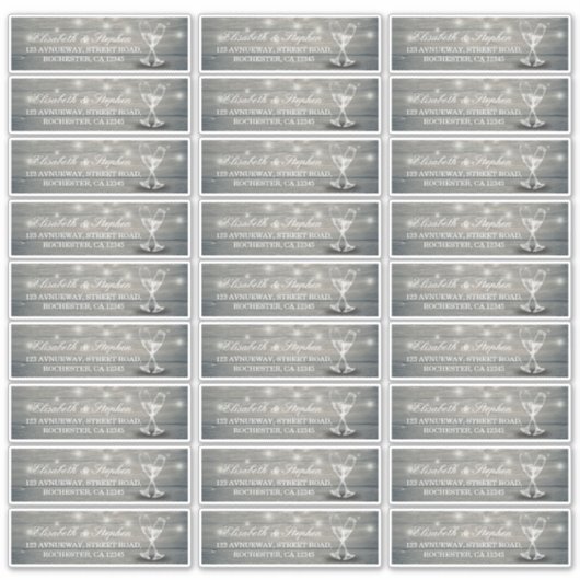 Weddenschap Champagne Glass Wood String Lights Sticker (Voorkant)