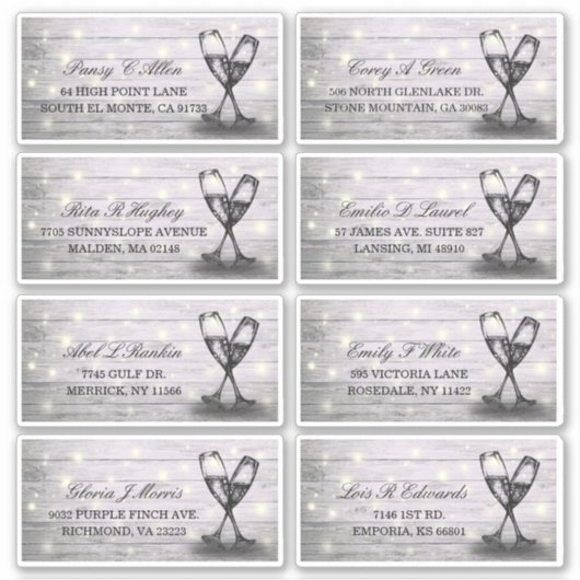 Weddenschap Champagne Glass Wood String Lights Sticker (Voorkant)