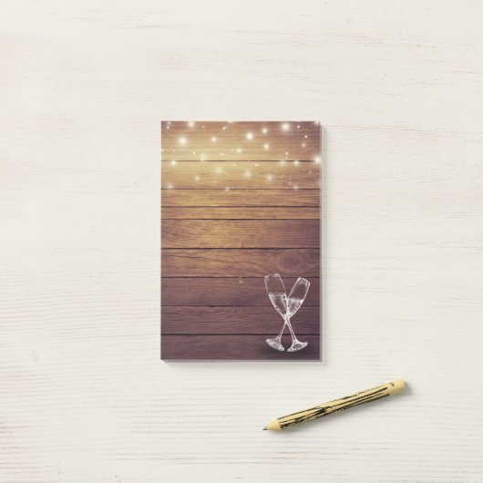 Weddenschap Champagne Glasses String Light Rustic  Post-it® Notes (Op bureau)