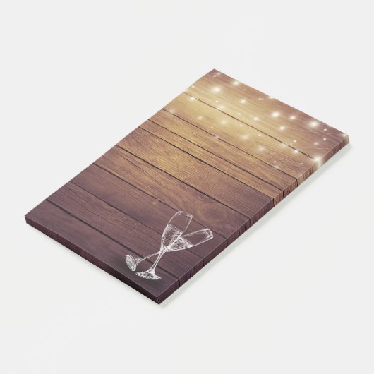 Weddenschap Champagne Glasses String Light Rustic  Post-it® Notes (Schuin)
