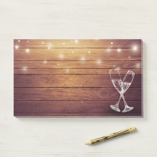 Weddenschap Champagne Glasses String Light Rustic  Post-it® Notes (Op bureau)