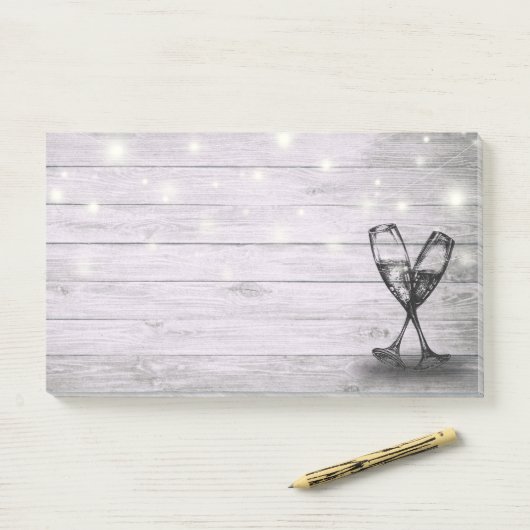 Weddenschap Champagne Glasses String Light Rustic  Post-it® Notes (Op bureau)
