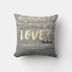 Weddenschap Champagne Glasses Wood String Light Kussen