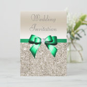Weddenschap Champagne Sequins Shamrock Green Bow Kaart (Staand voorkant)