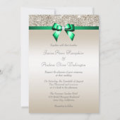 Weddenschap Champagne Sequins Shamrock Green Bow Kaart (Achterkant)