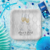 Weddenschap Champagne Toast op Damask Papieren Bordje (Feest)