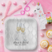 Weddenschap Champagne Toast op Damask Papieren Bordje (Feest)