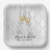 Weddenschap Champagne Toast op Damask Papieren Bordje (Voorkant)