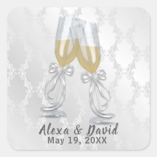 Weddenschap Champagne Toast op Damask Vierkante Sticker