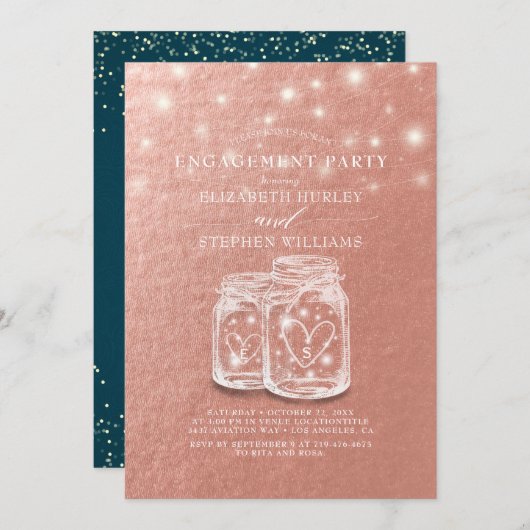 Weddenschap Chic Mason Jars Roos Gold Kaart (Voorkant / Achterkant)