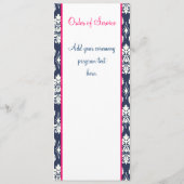 Weddenschap Church Program Hot Pink Navy Blue Dama Programmakaart (Achterkant)