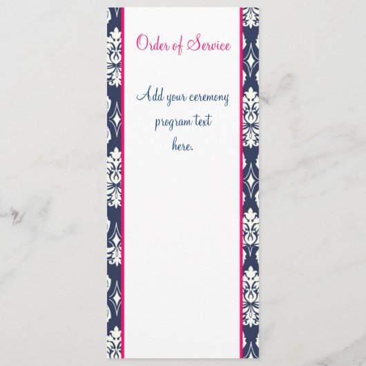 Weddenschap Church Program Hot Pink Navy Blue Dama Programmakaart (Achterkant)